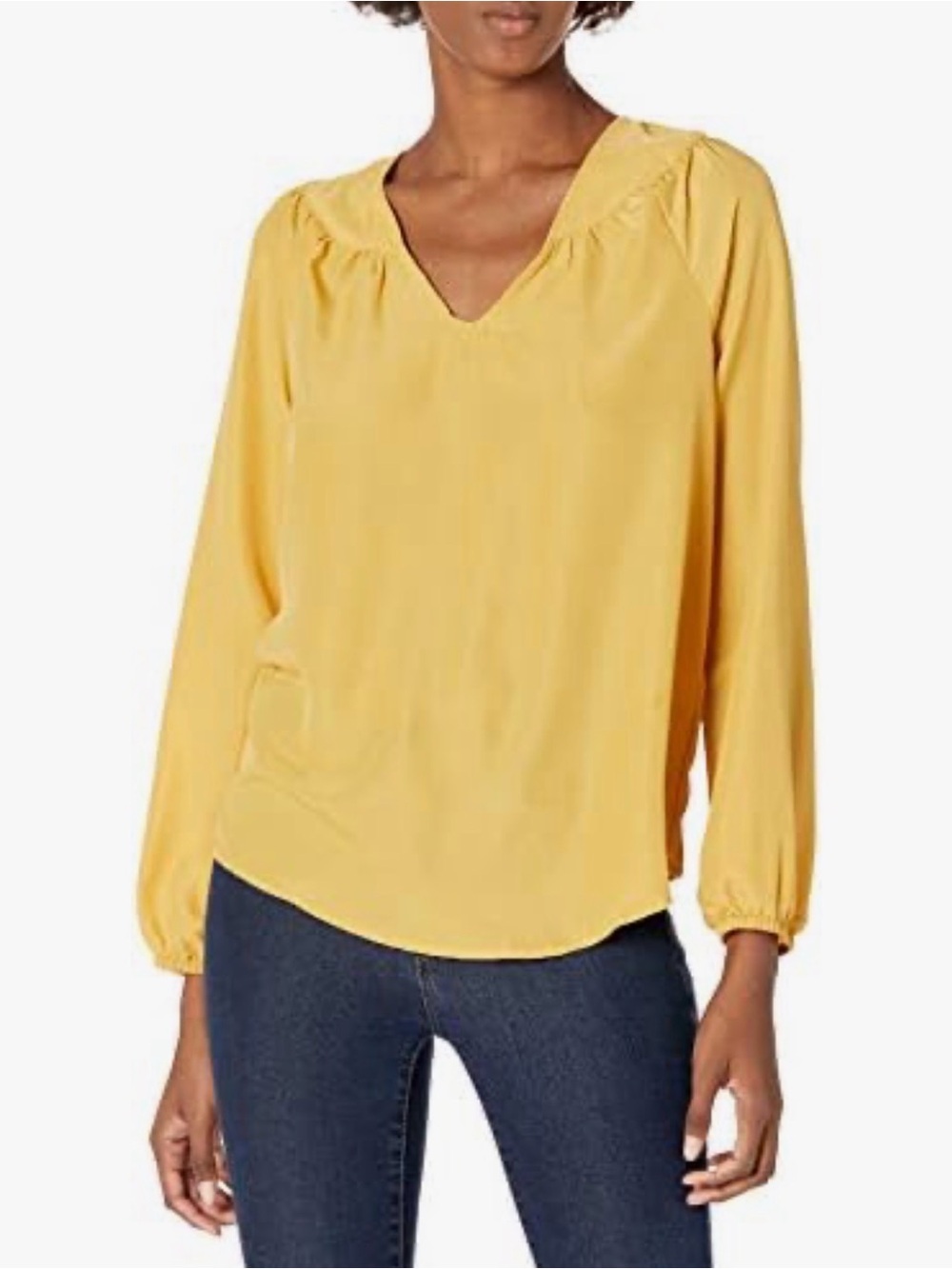 Ann Taylor Mustard Colored V-Neck Long Sleeve Women's Top - Flowy & Light weight
